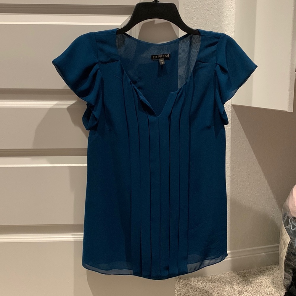 Express womens blue pleated blouse xs